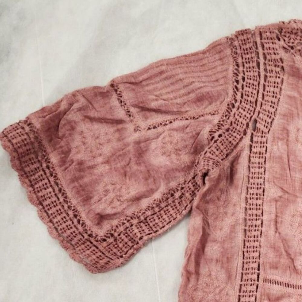 Democracy Womens Blouse M Pink Crochet Lace Boho Peasant Festival Top - Picture 9 of 10